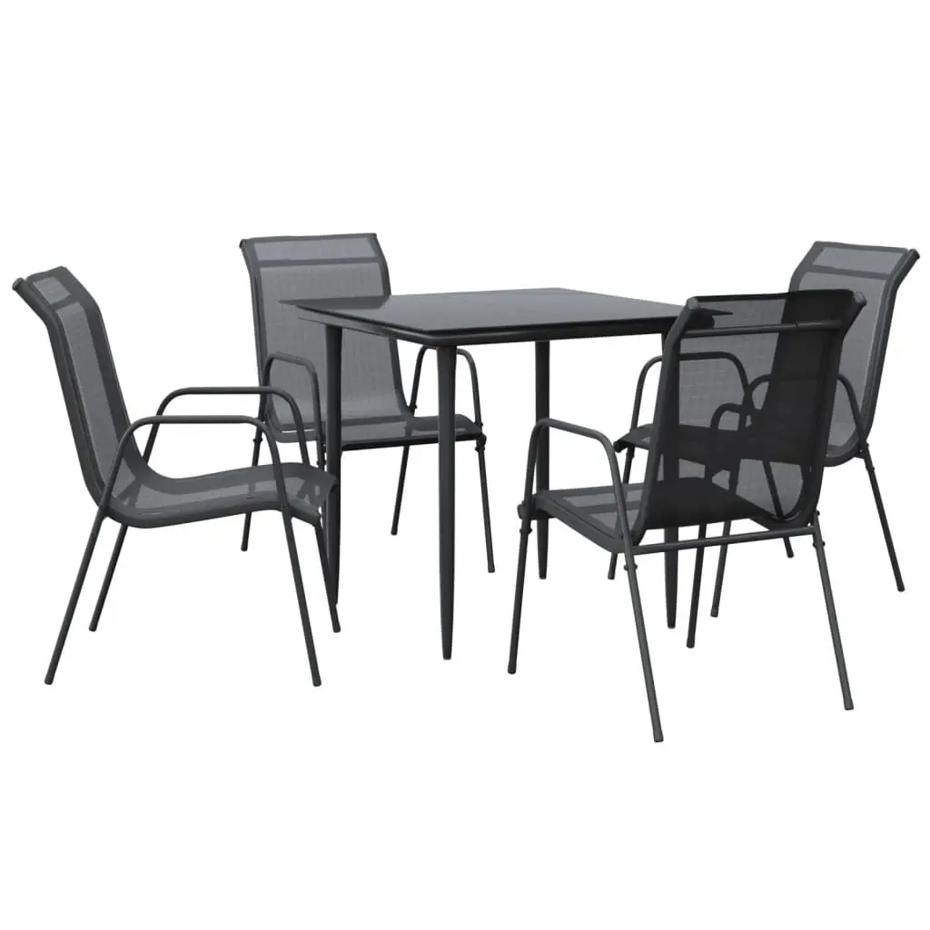 Garden Dining Set 5 Piece Black Steel Textilene Chairs Outdoor Patio Furniture