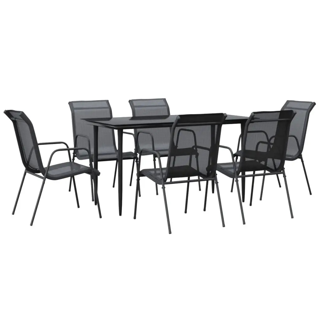 Outdoor Garden Dining Set Steel Textilene Chairs Table Black 7 Piece