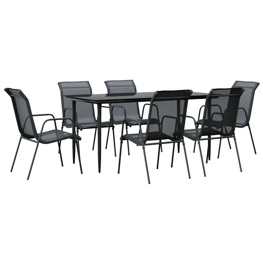 Garden Dining Set Powder-coated Steel 7 Piece Black Patio Furniture
