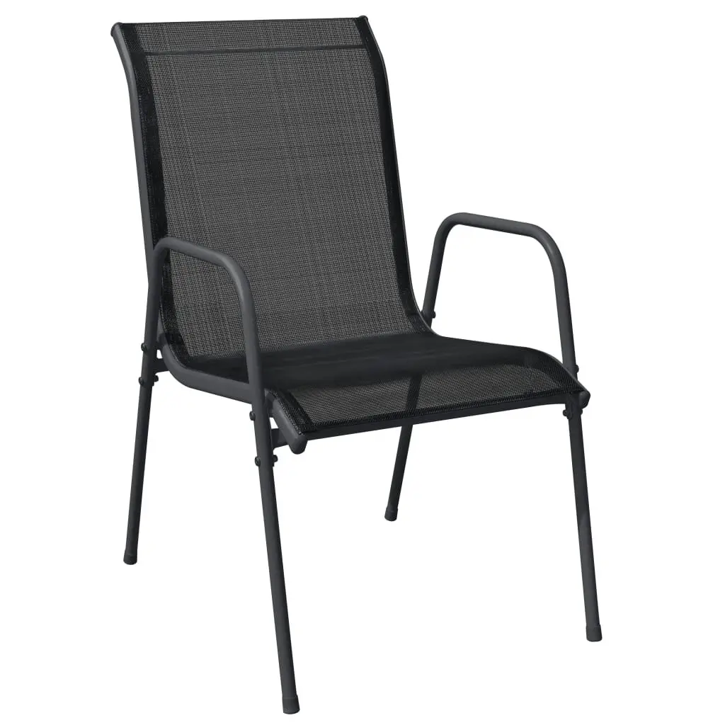 Garden Dining Set Powder-coated Steel 7 Piece Black Patio Furniture