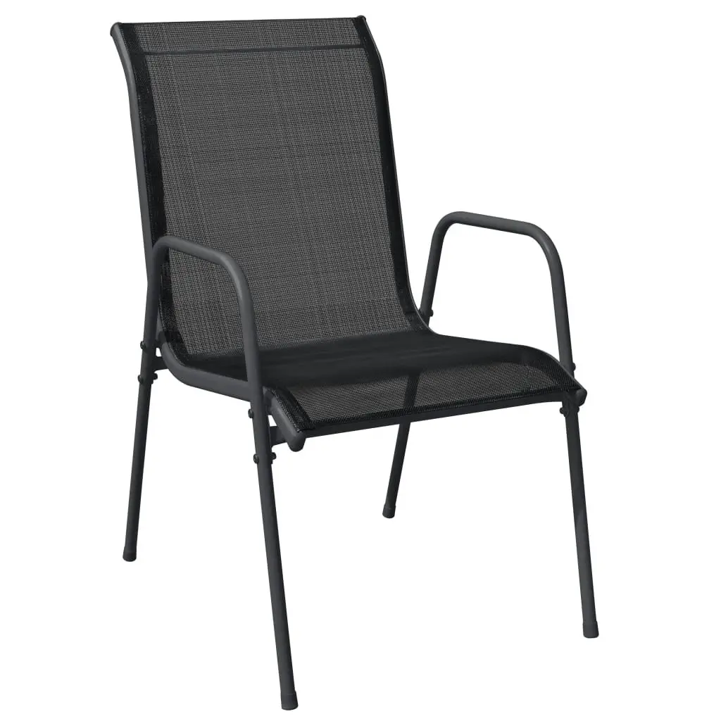 Outdoor Garden Dining Set Black Powder-coated Steel Textilene Chairs Tempered Glass Table 5 Piece