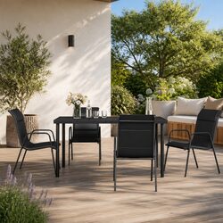 Garden Dining Set 5 Piece Outdoor Furniture Black Steel Textilene Chairs Table
