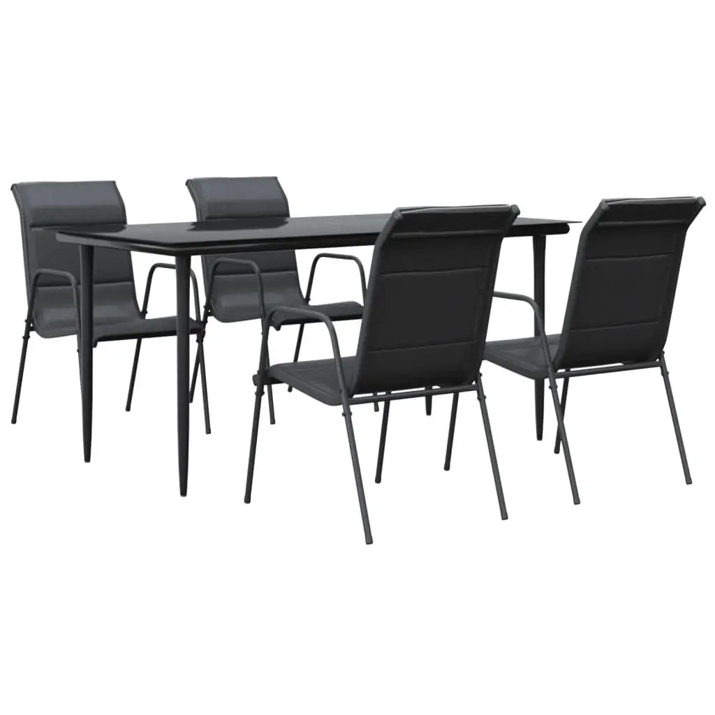 Outdoor Dining Set 5 Piece Black Steel Textilene Chairs Tempered Glass Table