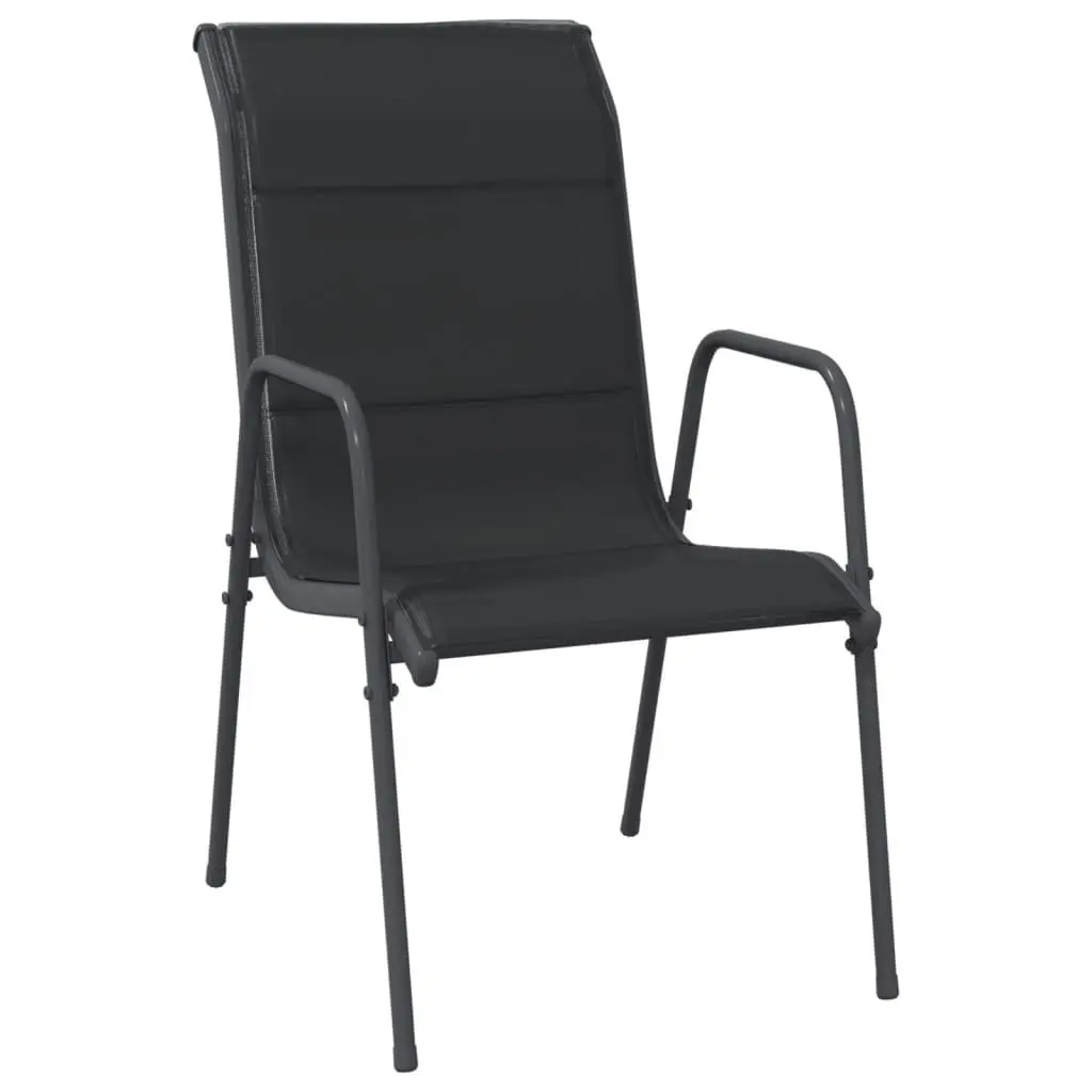 Outdoor Dining Set Black Steel and Textilene Chairs with Tempered Glass Table 5 Piece Patio Garden Furniture