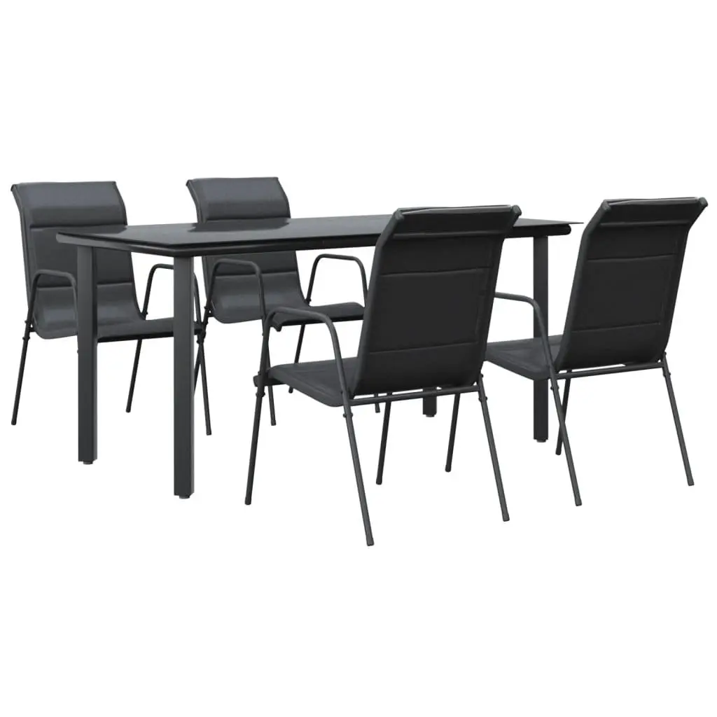Garden Dining Set Black Steel Textilene 5 Piece Outdoor Furniture