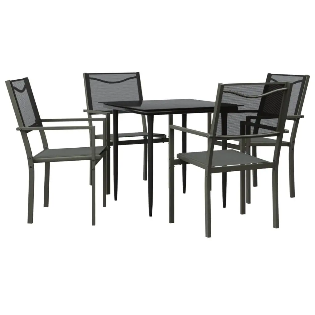 Garden Dining Set 5 Piece Black Steel Textilene Chairs Table