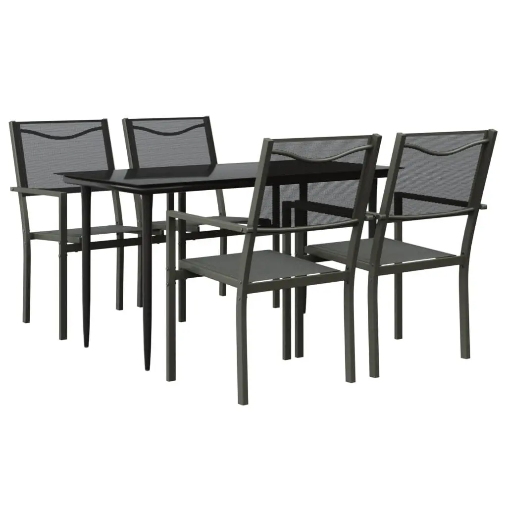 Garden Dining Set 5 Piece Outdoor Furniture Black Powder-coated Steel Textilene Chairs Tempered Glass Table
