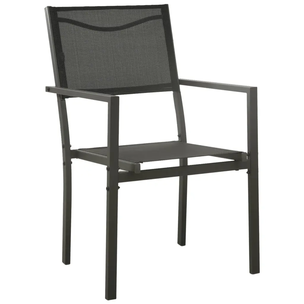 Garden Dining Set 5 Piece Outdoor Furniture Black Powder-coated Steel Textilene Chairs Tempered Glass Table