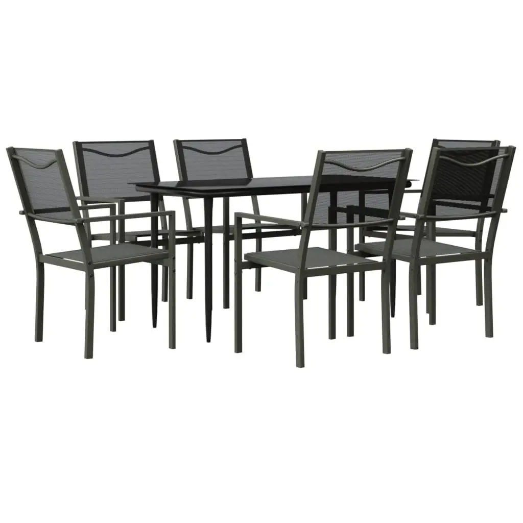 7 Piece Outdoor Garden Dining Set Steel Textilene Chairs Table Black