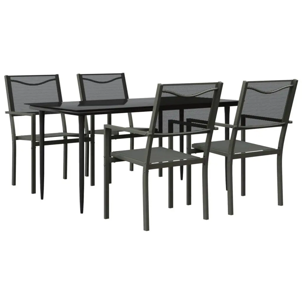 Garden Dining Set Steel 5 Piece Black Textilene Chairs Table Outdoor Furniture