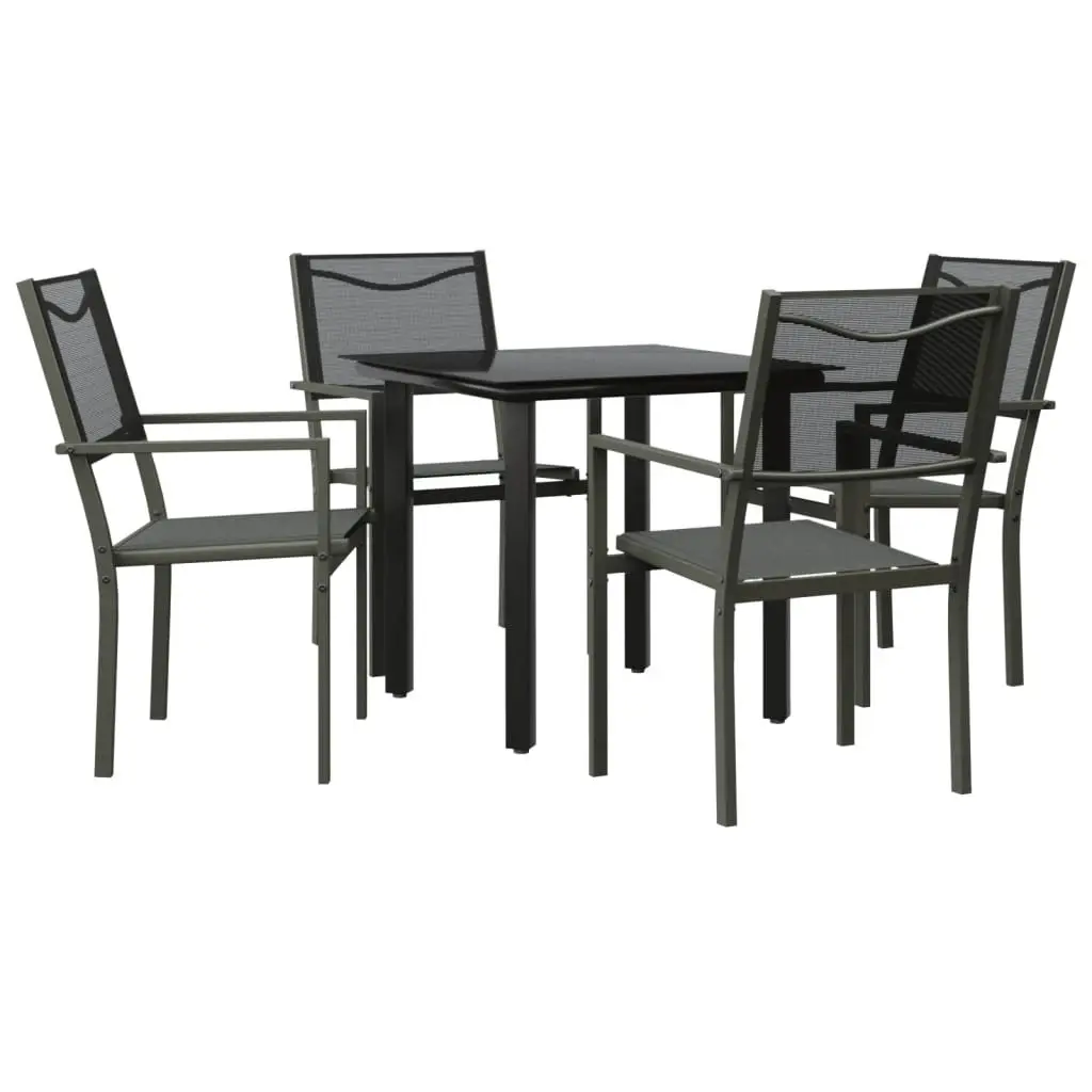 Garden Dining Set 5 Piece Powder-coated Steel Black Textilene Chairs Tempered Glass Table Outdoor Patio