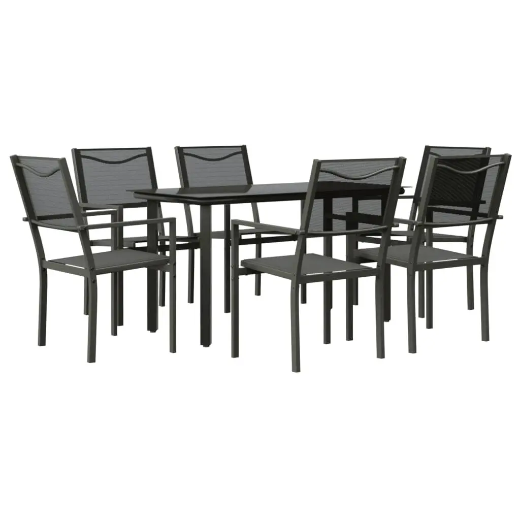 7 Piece Outdoor Dining Set Textilene Steel Black Garden Patio Table