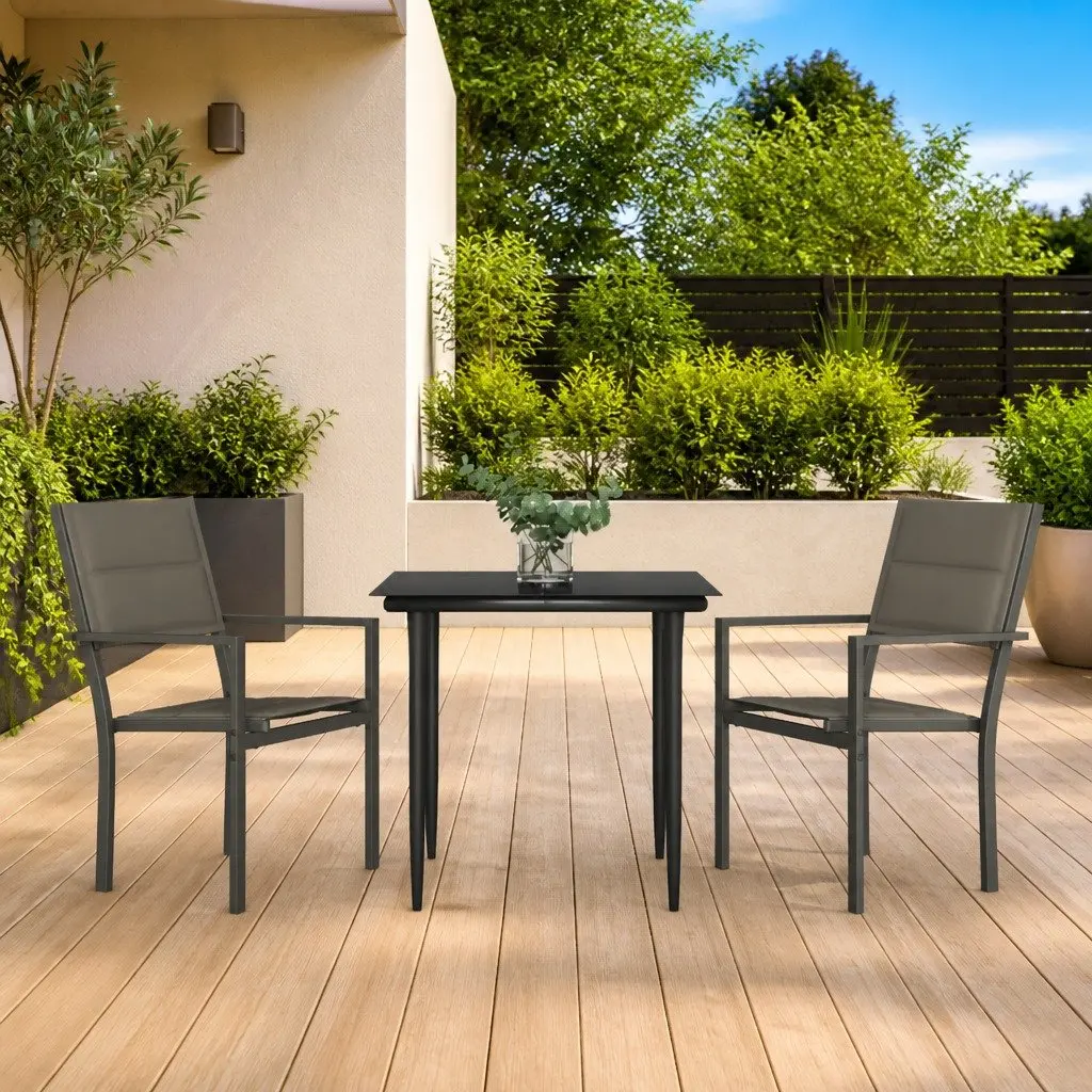 Garden Dining Set Steel Textilene 3 Piece Black