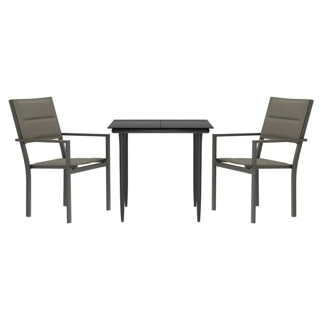 Garden Dining Set Steel Textilene 3 Piece Black