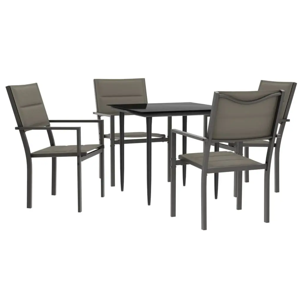 Garden Dining Set Steel 5 Piece Outdoor Furniture Black Textilene Chairs Table