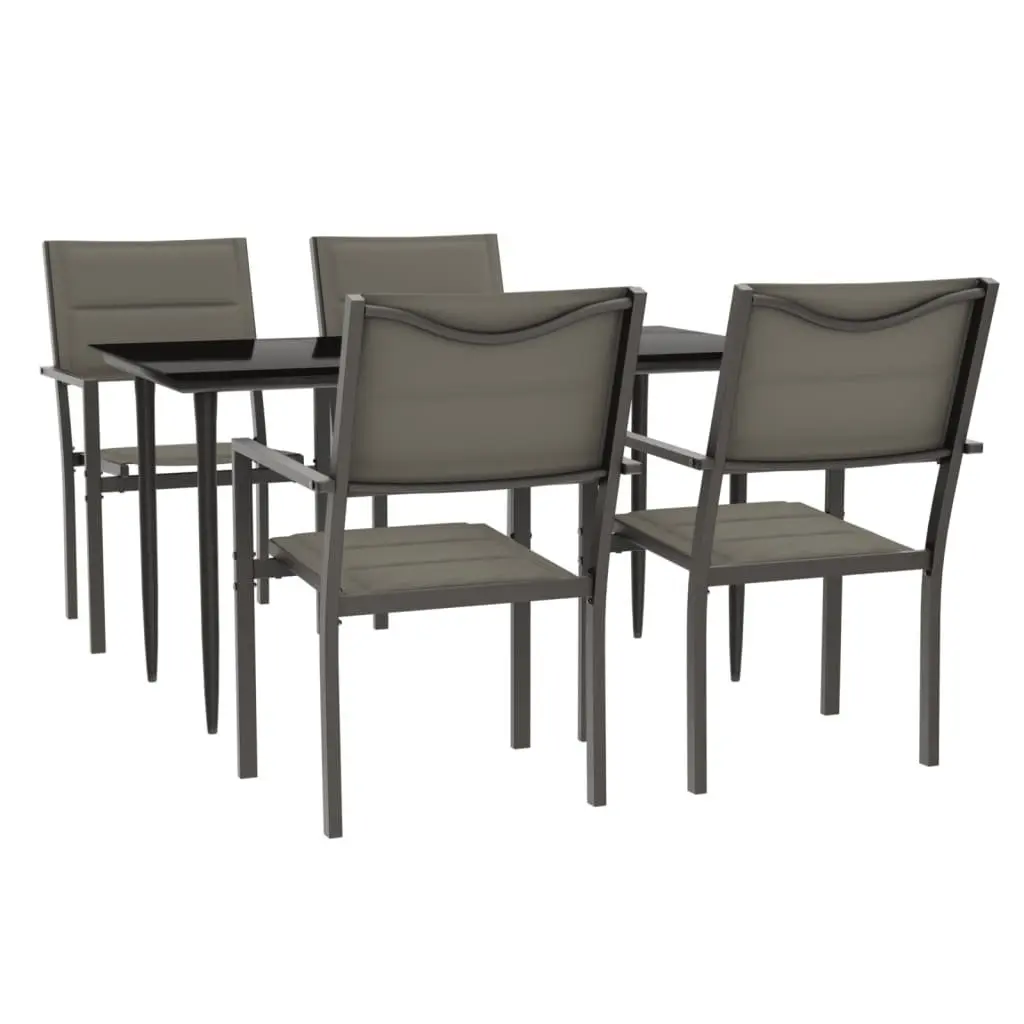 Outdoor Dining Set 5 Piece Steel Table Textilene Chairs Black Patio Furniture