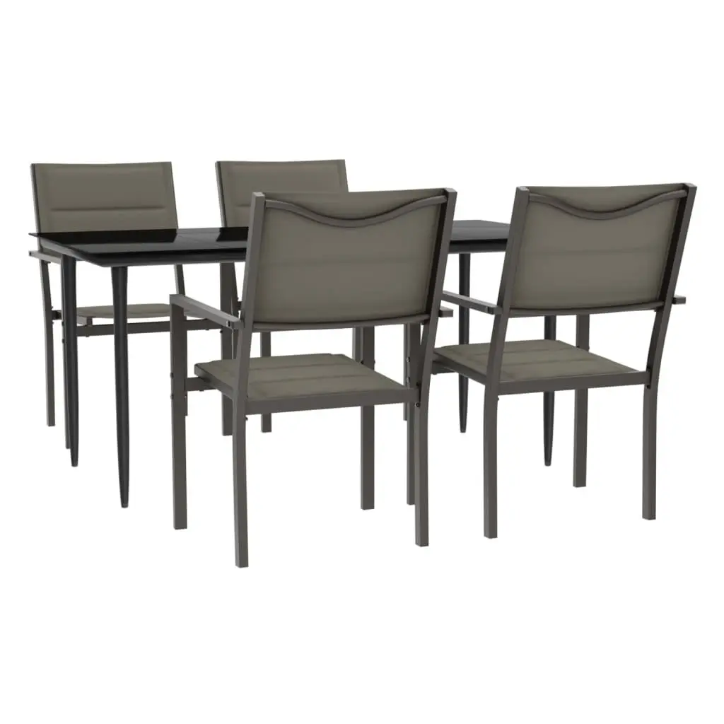 5 Piece Outdoor Garden Dining Set Black Steel Textilene Chairs Table