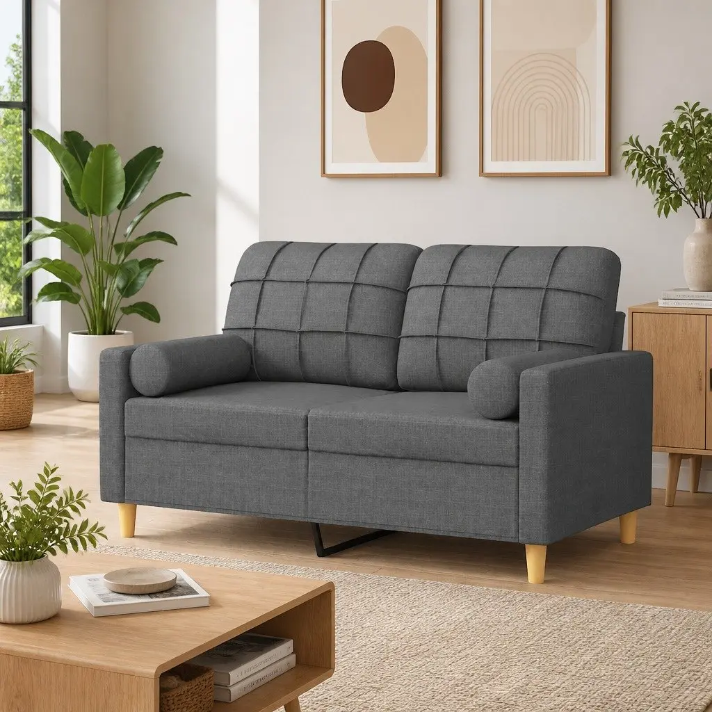 2-Seater Sofa Grey Fabric Modern Couch Metal Frame Living Room Furniture