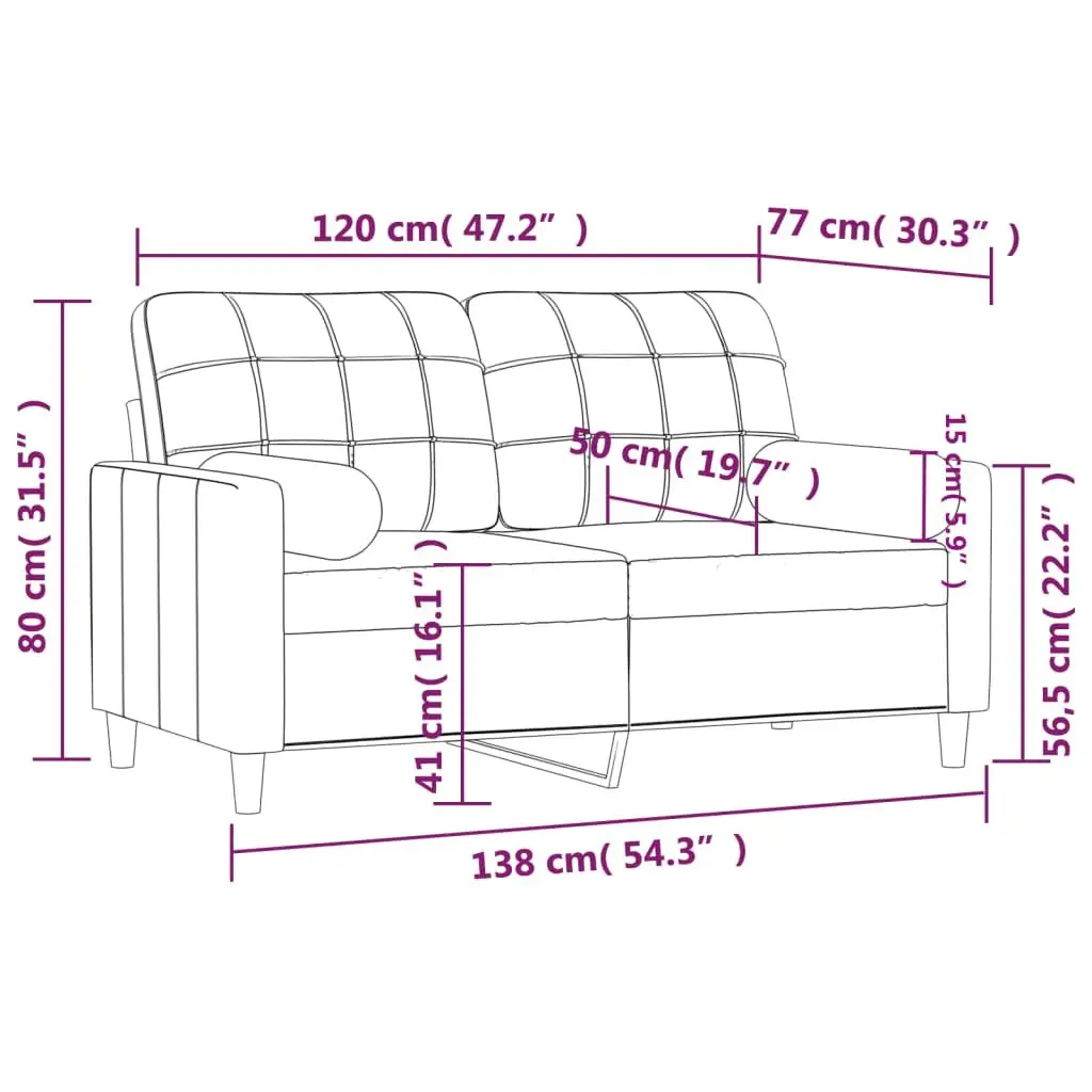2-Seater Sofa Grey Fabric Modern Couch Metal Frame Living Room Furniture