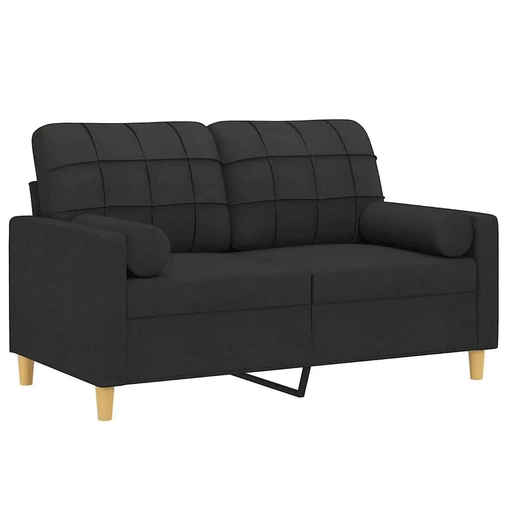 2-Seater Sofa Black 120cm Modern Design Lounge with Throw Pillows Fabric Settee