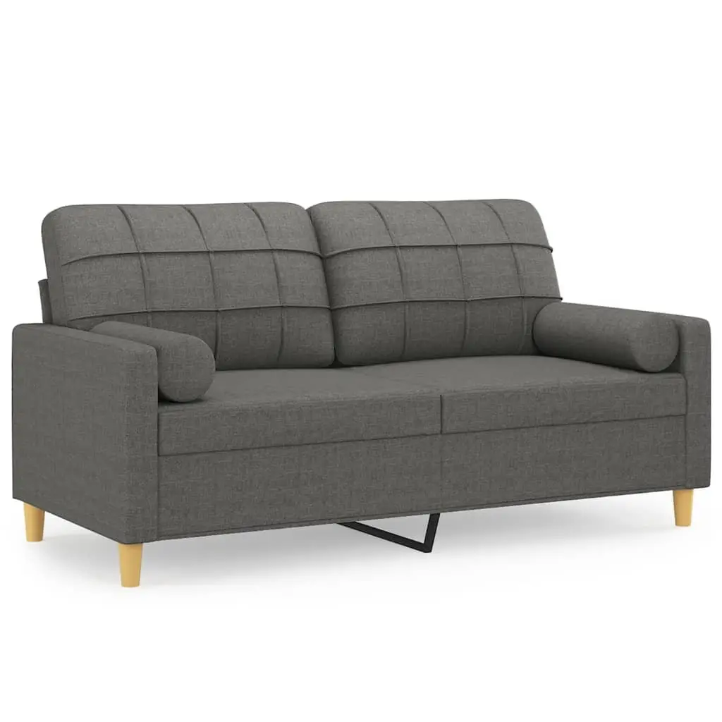 2-Seater Sofa with Throw Pillows Dark Grey 140cm Fabric Lounge Couch Loveseat