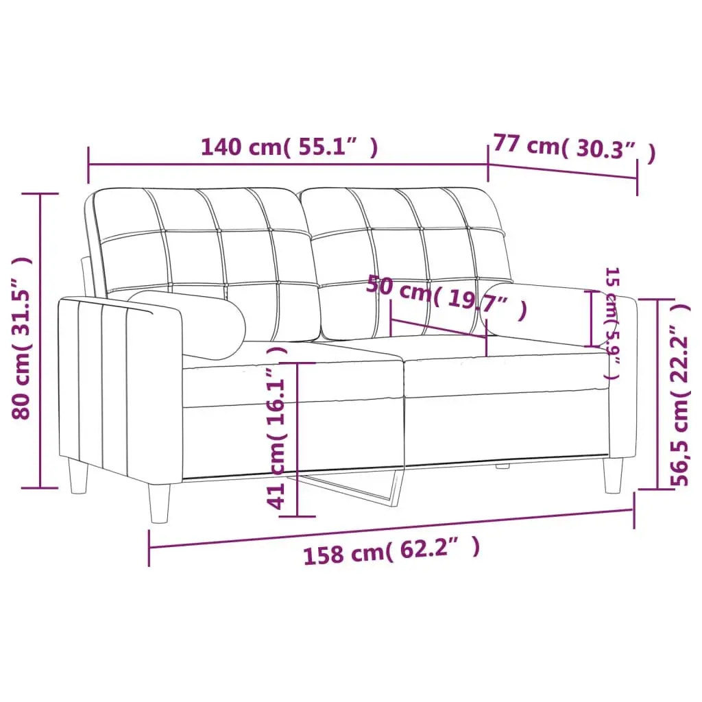 2-Seater Sofa with Throw Pillows Dark Grey 140cm Fabric Lounge Couch Loveseat