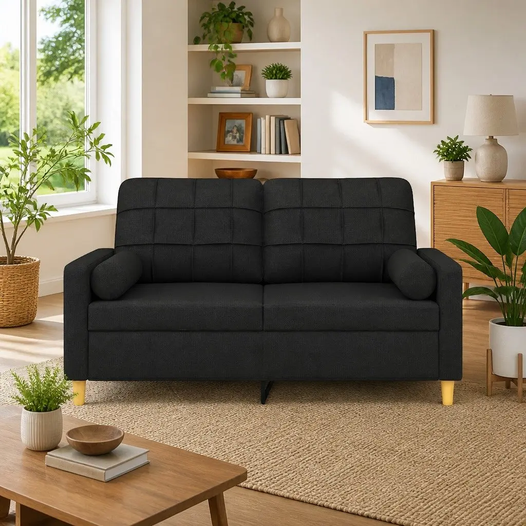 2-Seater Sofa Black Fabric 140cm Modern Lounge