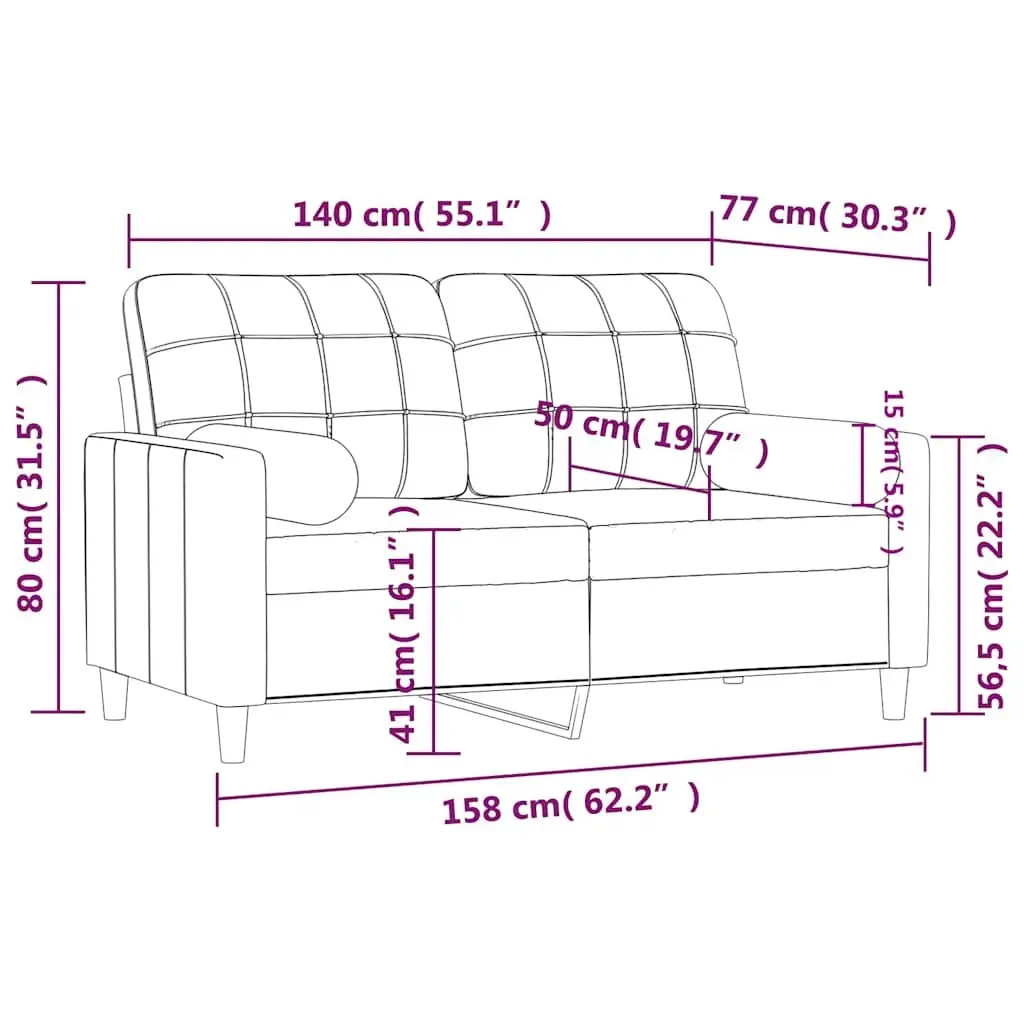 2-Seater Sofa Black Fabric 140cm Modern Lounge