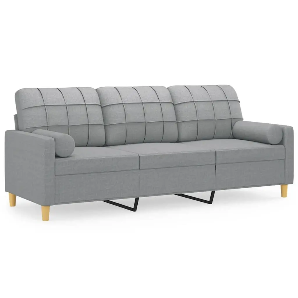 3-Seater Sofa Modern Design Light Grey Fabric Lounge Couch with Throw Pillows