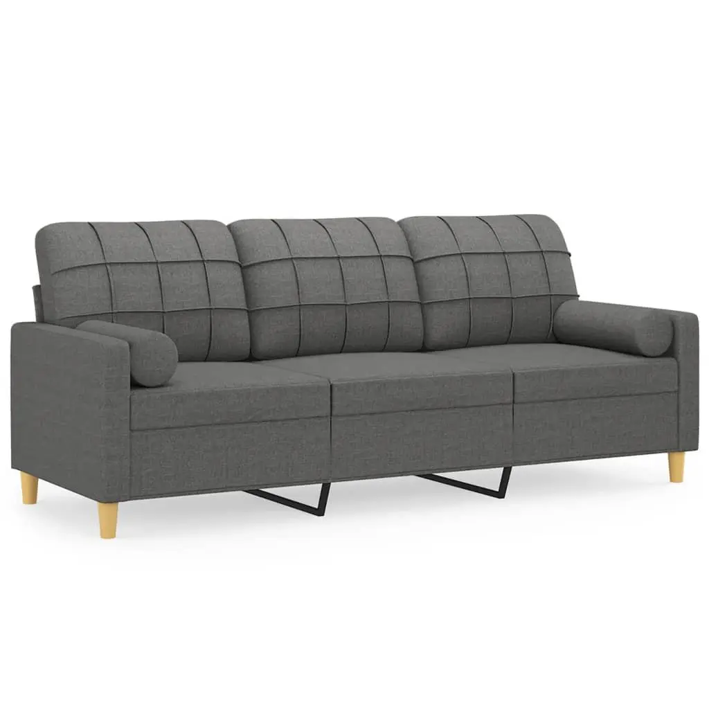 3SeaterLoungeSofaModernGreyFabric180cmWithPillowsComfortableMetalFrame