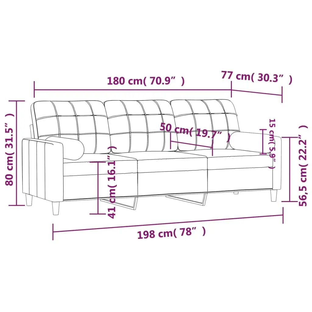 3SeaterLoungeSofaModernGreyFabric180cmWithPillowsComfortableMetalFrame