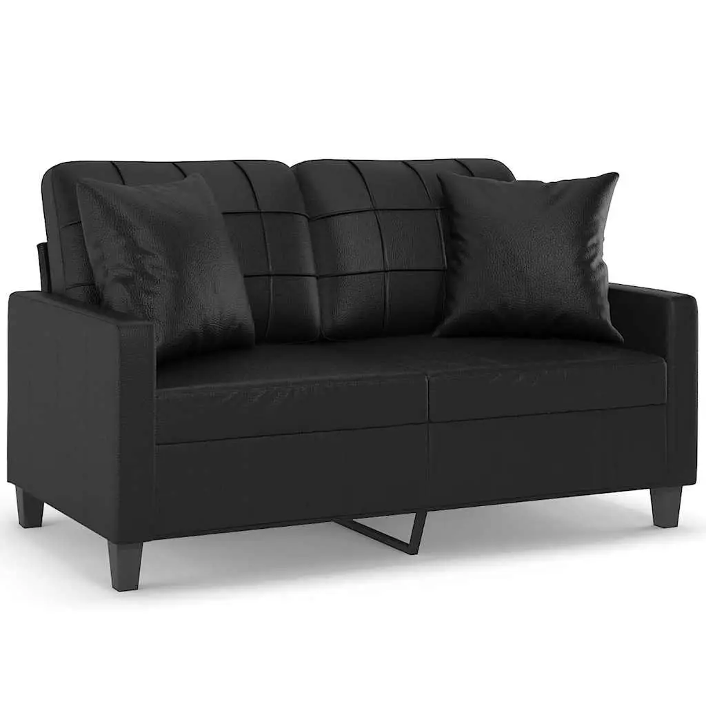 2-Seater Sofa with Throw Pillows Black Faux Leather 120cm Loveseat Couch