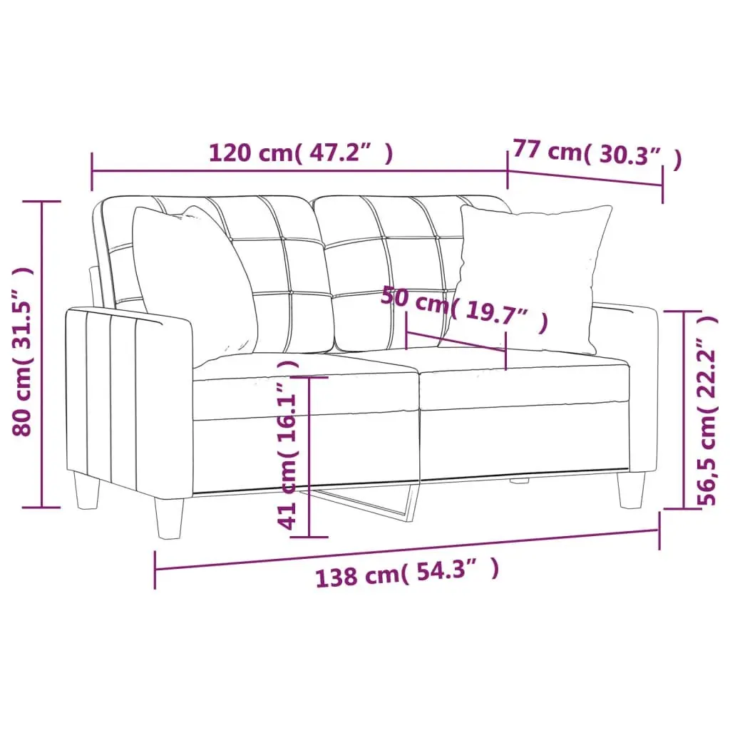 Brown Faux Leather 2-Seater Sofa 120cm with Throw Pillows for Lounge and Living Room