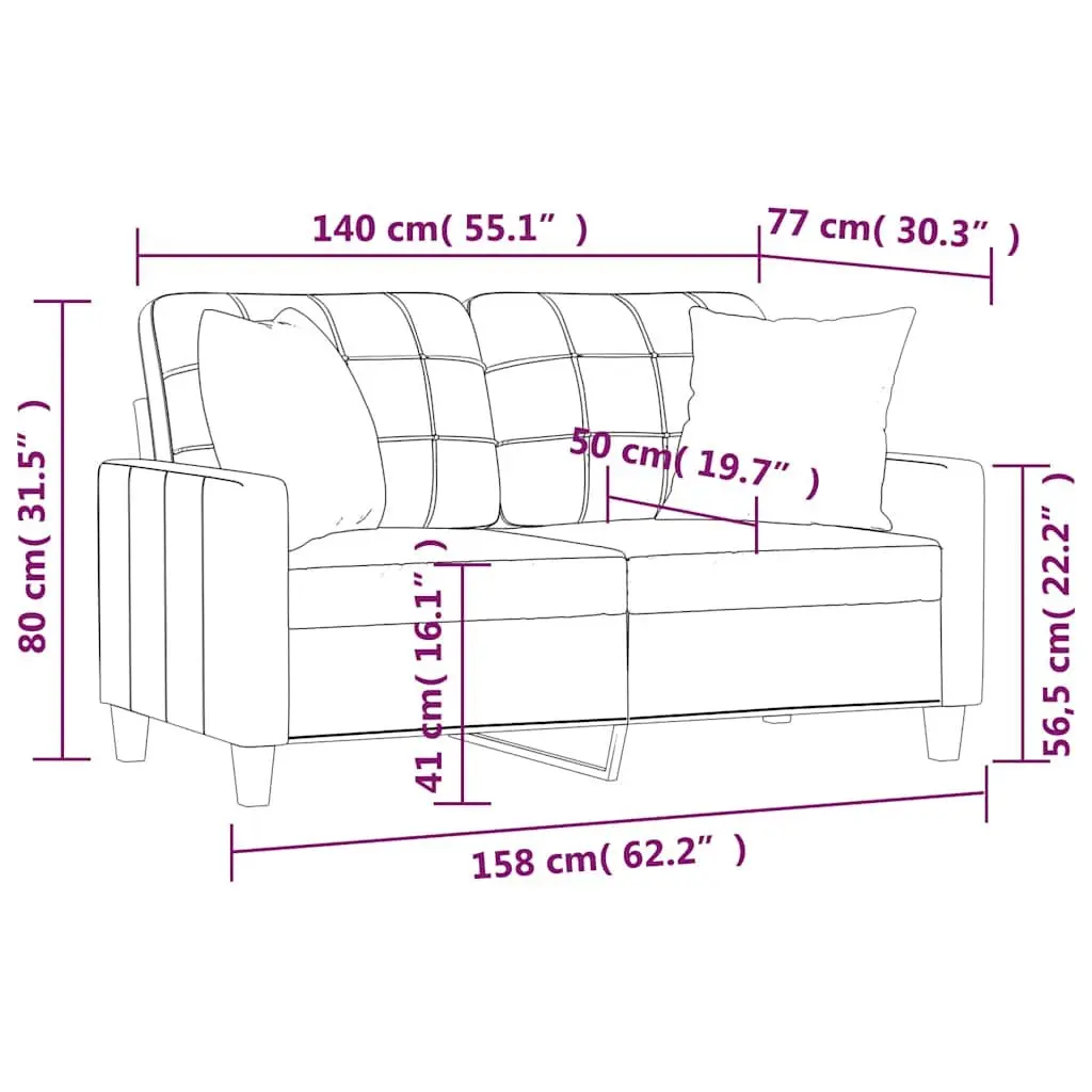 2-Seater Sofa Black Faux Leather Modern Lounge Couch with Throw Pillows 140cm