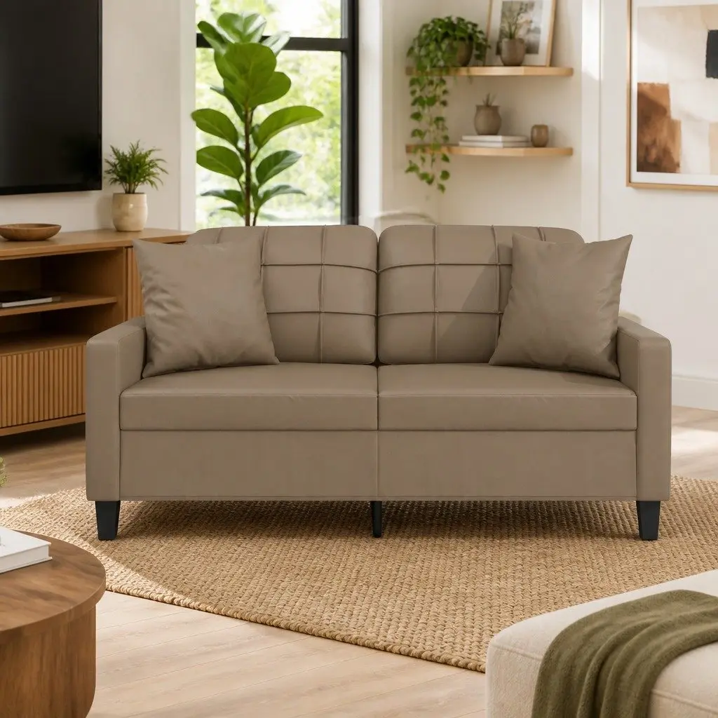 2-Seater Sofa Faux Leather 140cm Brown Modern Lounge Couch