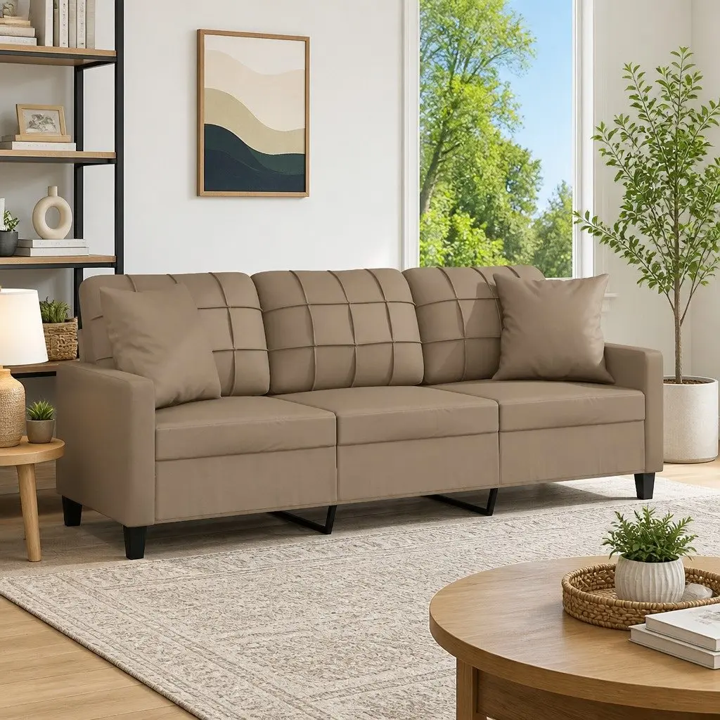 3-Seater Sofa Brown Faux Leather 180cm Modern Lounge Couch