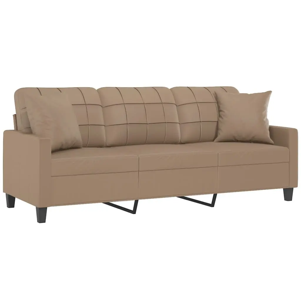 3-Seater Sofa Brown Faux Leather 180cm Modern Lounge Couch