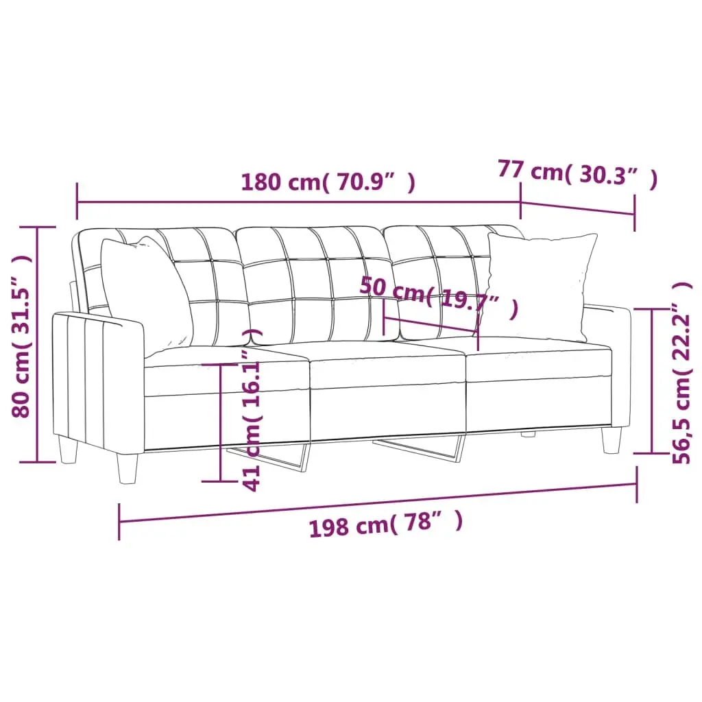 3-Seater Sofa Brown Faux Leather 180cm Modern Lounge Couch