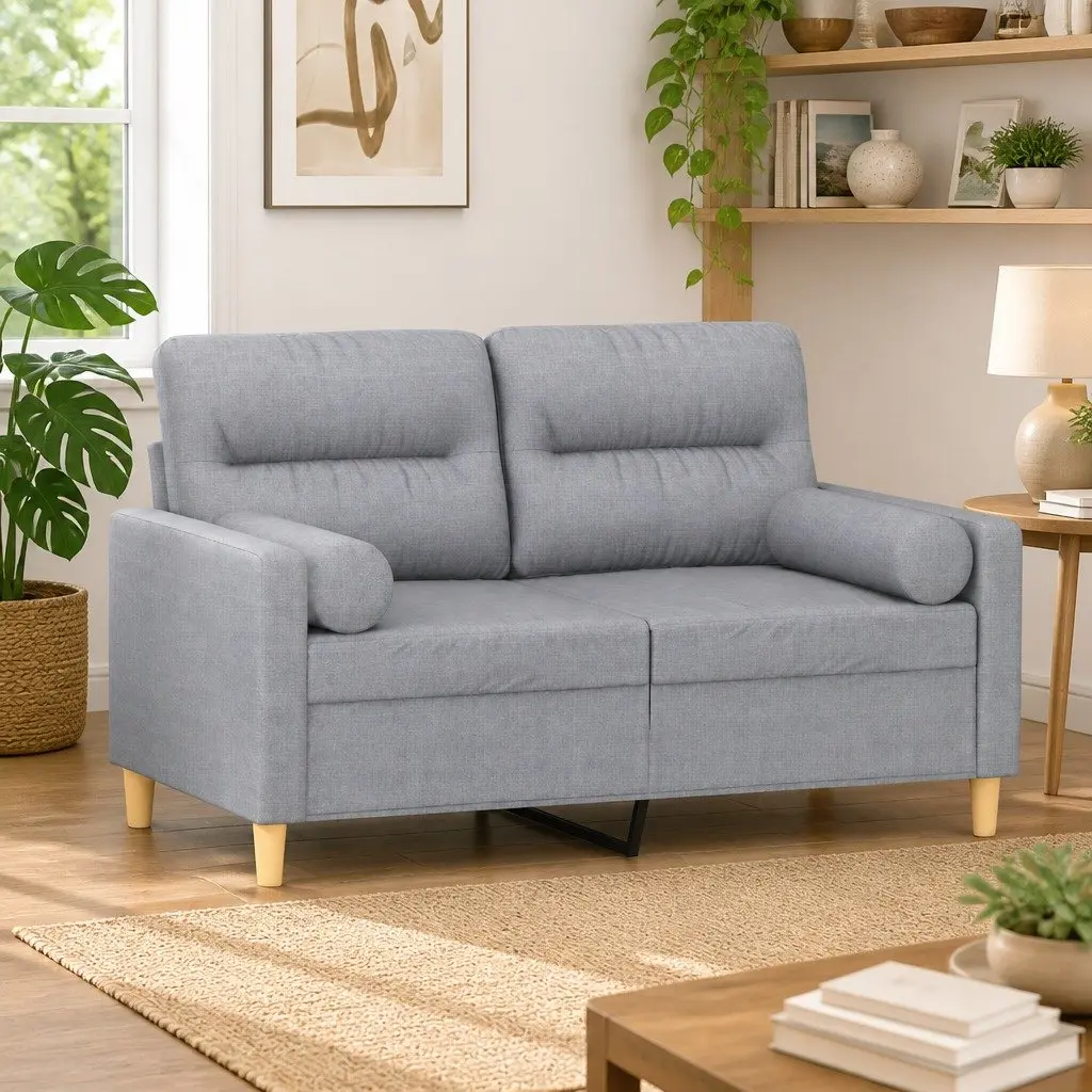 2-Seater Sofa Fabric Light Grey 120cm Modern Lounge Couch