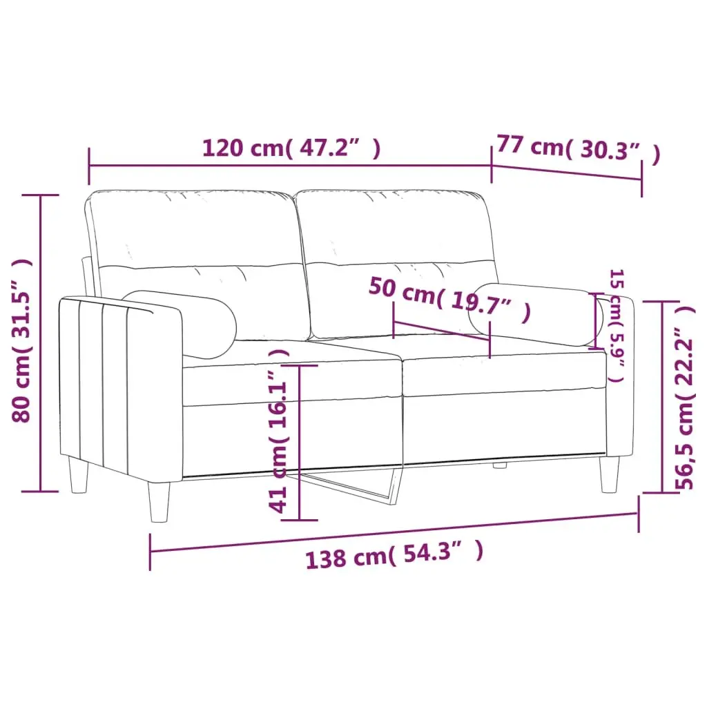 2-Seater Sofa Grey Fabric 120cm Modern Lounge Couch