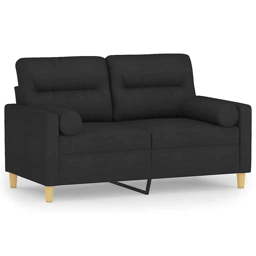 Black Fabric Sofa Modern Lounge 120cm 2-Seater Couch with Padded Seats and Throw Pillows