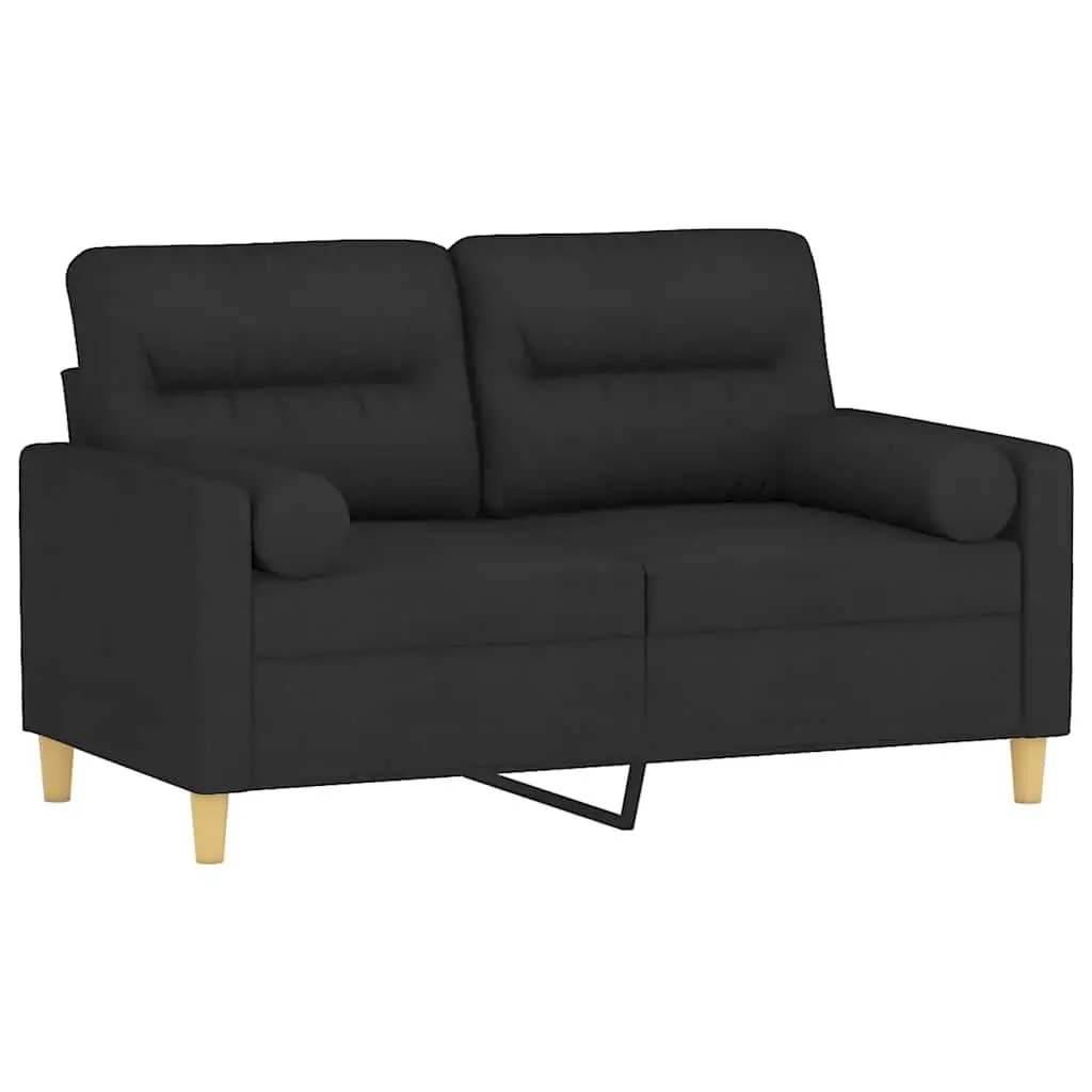 Black Fabric Sofa Modern Lounge 120cm 2-Seater Couch with Padded Seats and Throw Pillows