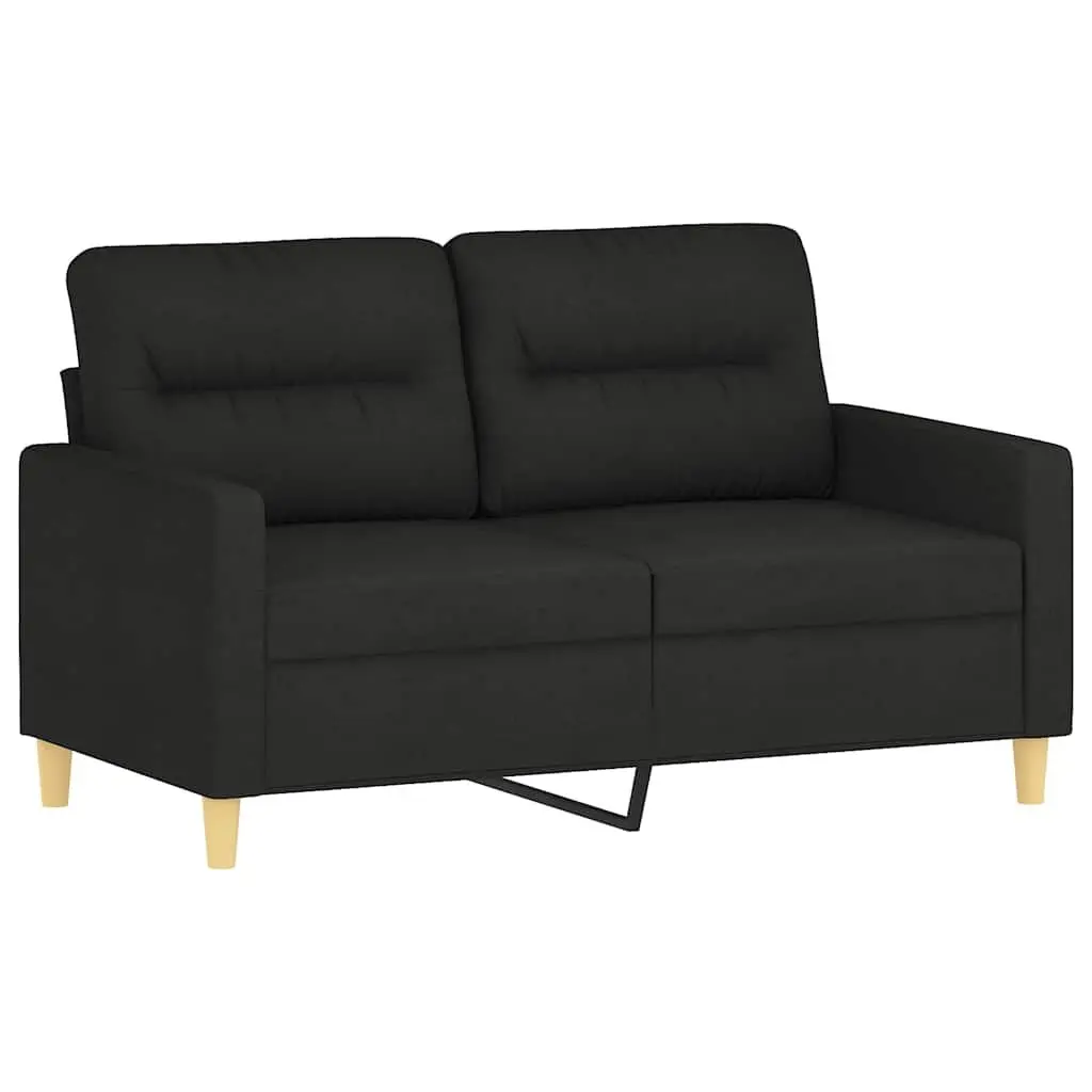 Black Fabric Sofa Modern Lounge 120cm 2-Seater Couch with Padded Seats and Throw Pillows
