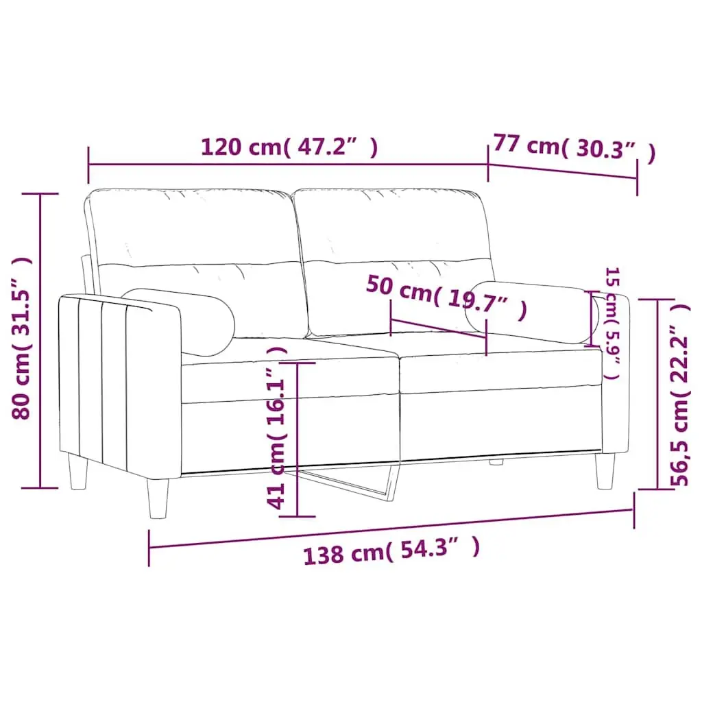 Black Fabric Sofa Modern Lounge 120cm 2-Seater Couch with Padded Seats and Throw Pillows