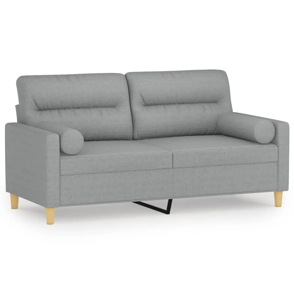 2-Seater Sofa Grey Fabric Modern Design Lounge Couch with Throw Pillows 140cm