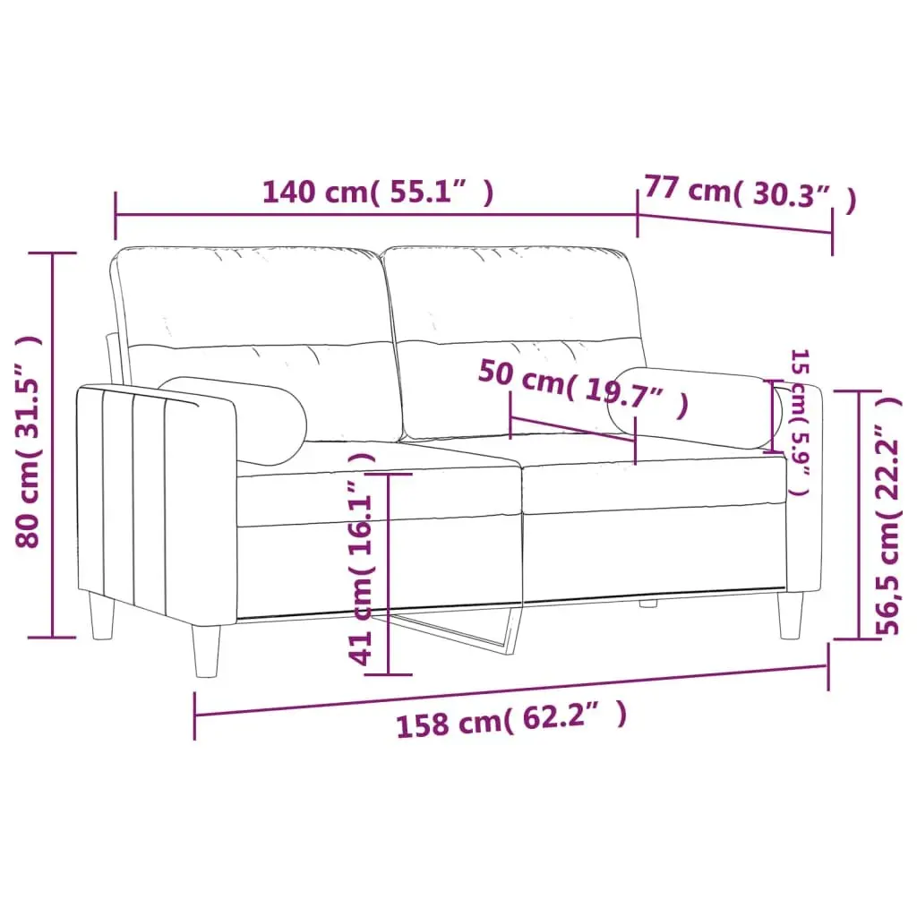 2-Seater Sofa Grey Fabric Modern Design Lounge Couch with Throw Pillows 140cm
