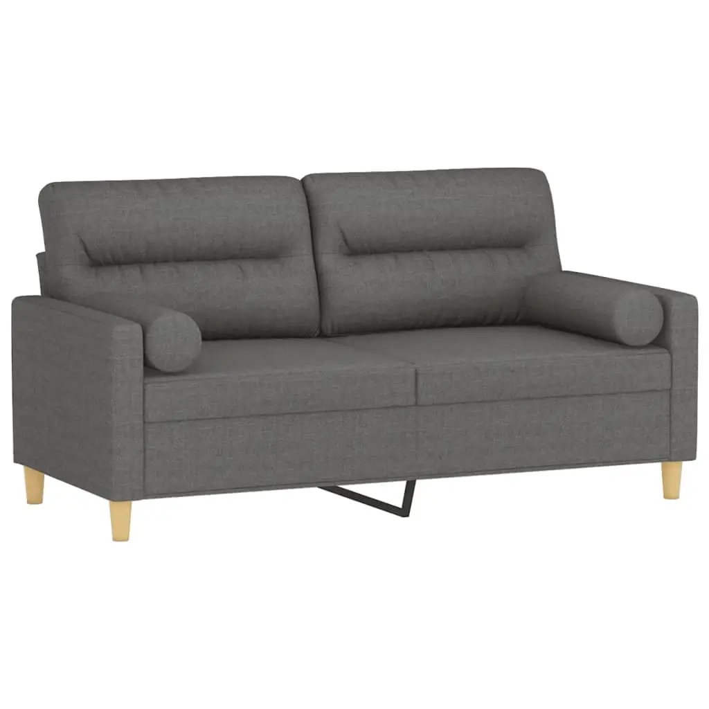 2-Seater Sofa Grey Fabric Modern Lounge with Throw Pillows 140cm