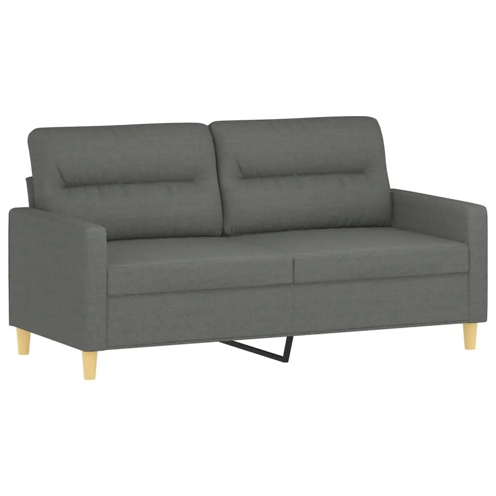 2-Seater Sofa Grey Fabric Modern Lounge with Throw Pillows 140cm