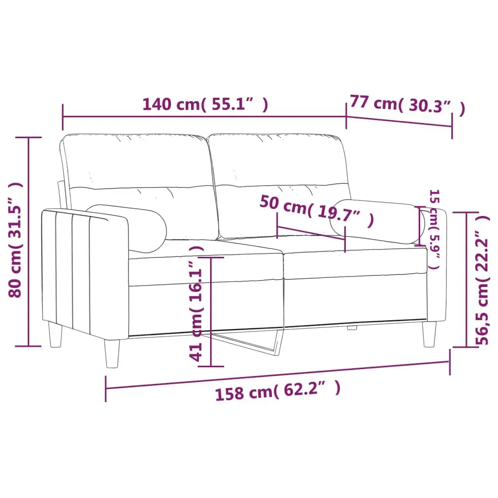 2-Seater Sofa Grey Fabric Modern Lounge with Throw Pillows 140cm