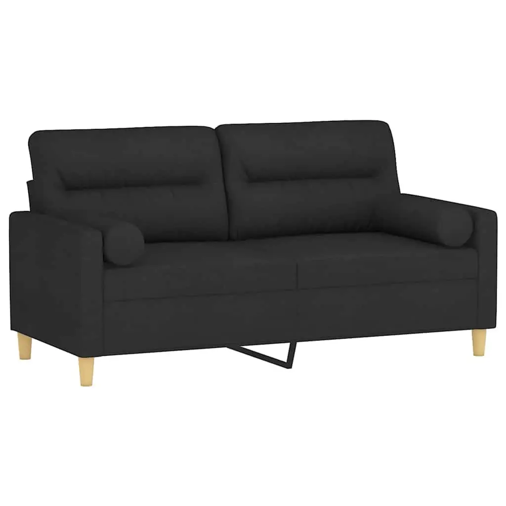 2-Seater Sofa Fabric 140cm Black Modern Lounge with Throw Pillows